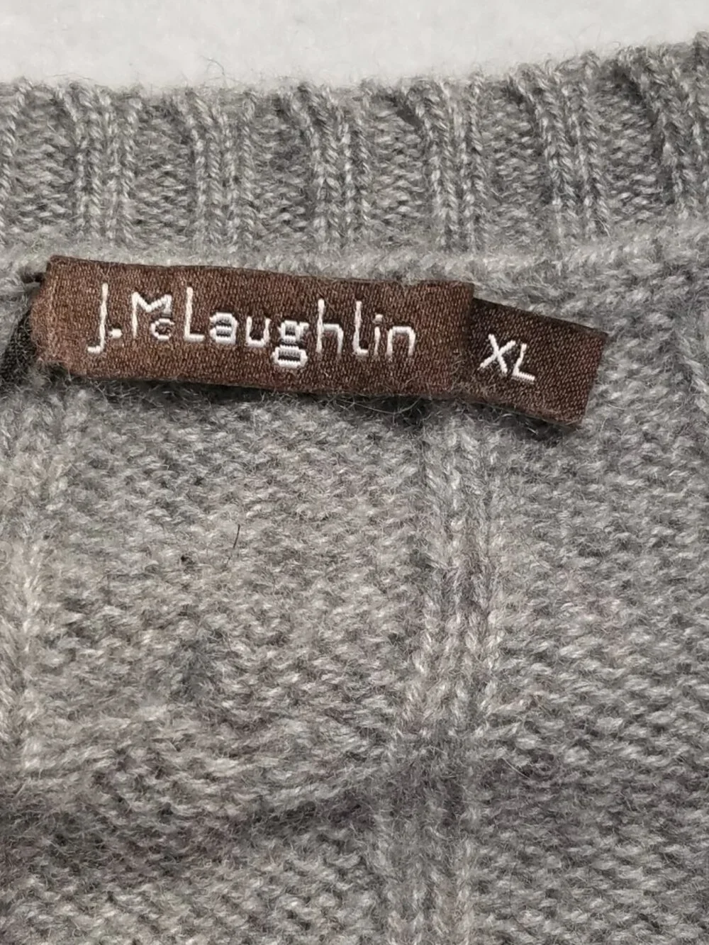 J. McLaughlin Men XL Gray Cashmere Cable Knit Pullover Sweater Luxury Classic